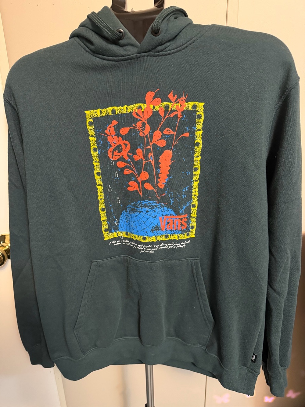 Vans Dark Green Tear Globe Classic Fit Graphic Hoodie - Size medium